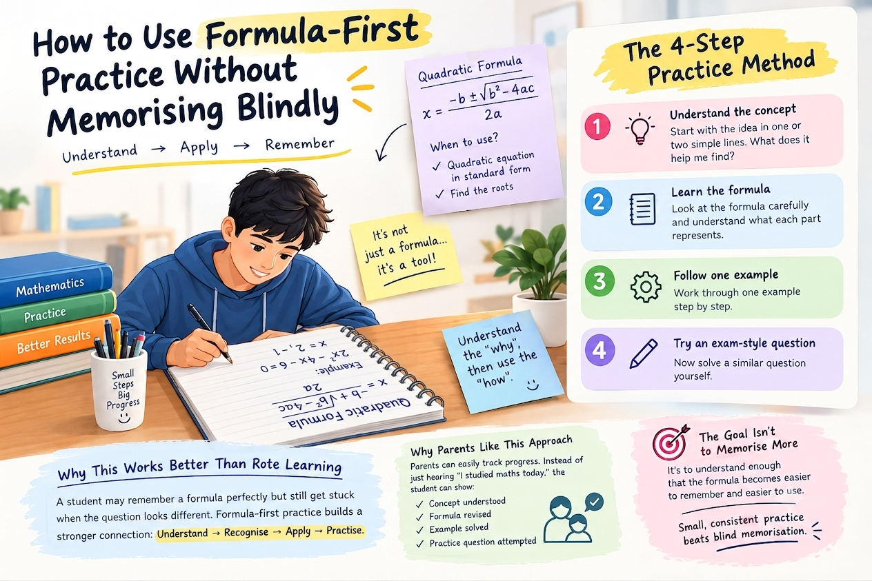 Formula-first practice method visual for students and parents